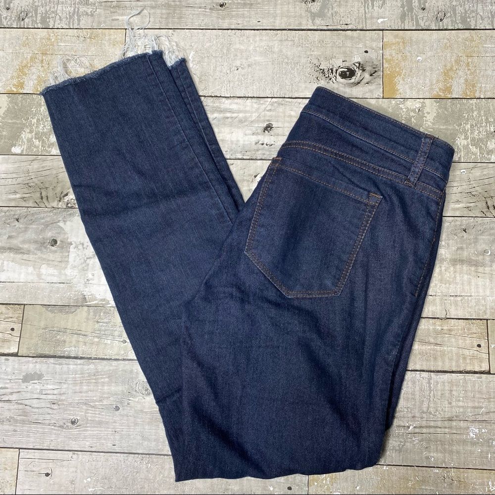 Loft modern straight leg raw hem dark wash denim jeans